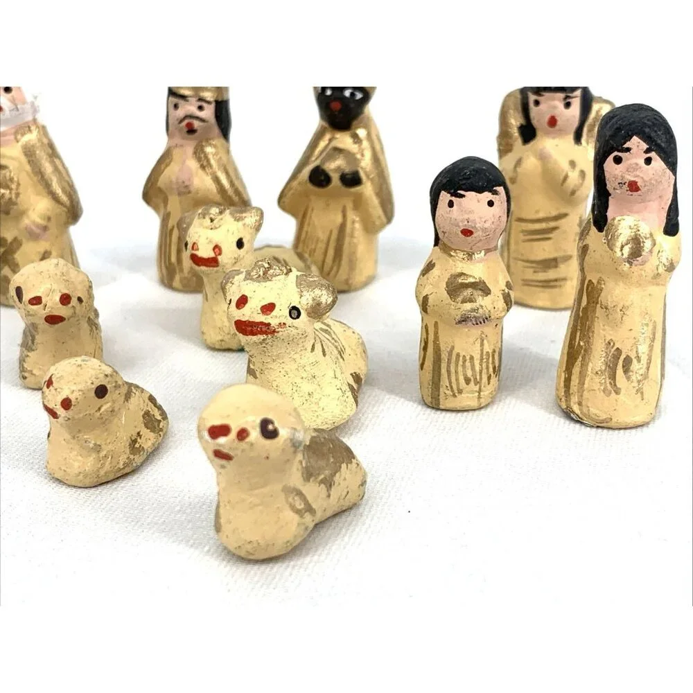 Mexican Nativity Handmade Clay Pottery Folk Art 14 Pc Miniature